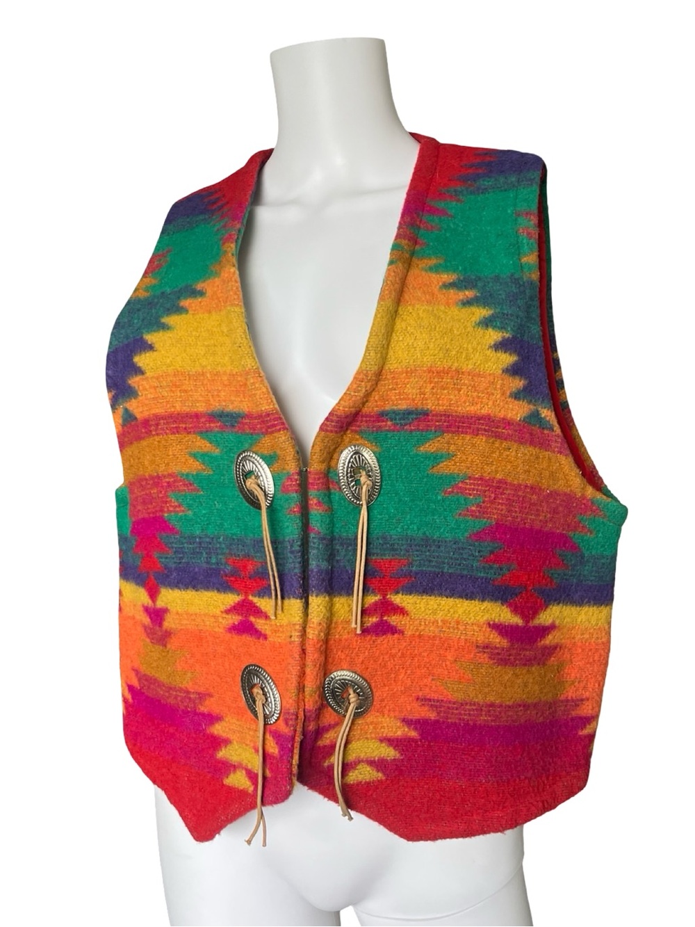 Vintage Western Vest Colorful Sleeveless Tribal Aztec Geometric Vibrant